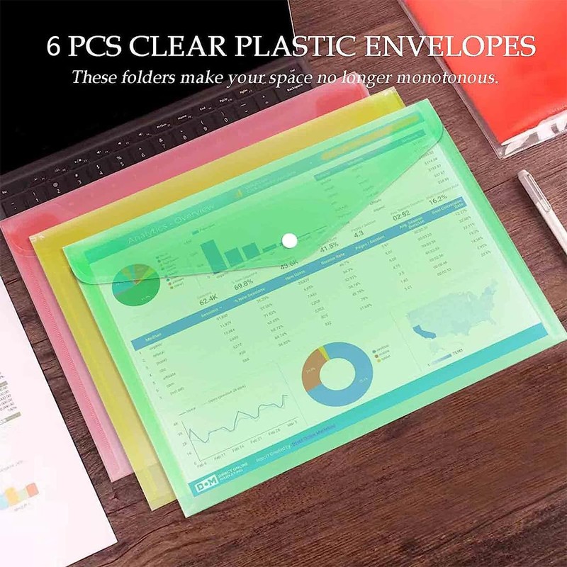 ASYKNM Pack of 6 Clear Document Folders with Press Stud