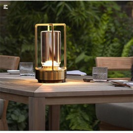 Portable Metal Table Lamp for Indoor/Outdoor ,Rechargeable Cordless LED Lamp, 3-Colour Infinitely Dimming Battery Powered Small Desk Lamp, Restaurant/Bedroom/Bar/Coffee Shop/Camping Light (Gold)