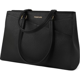 Queenoris Tote Bag for Women, 15.6 inch Laptop Large Capacity Top Handle Handbag Work Bags Computer Bag Office Briefcase (QS0015-Black)