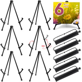 AROIC 6 Pack 14'' Tabletop Easels, Black Steel Table Top Easels for Display, Adjustable Portable Table Top Easel for Paintings, Signs, Posters,Frame Pictures(with 6 Bags)