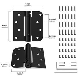 goldenwarm Door Hinges Self Closing Spring Door Hinge Residential & Heavy-Duty Door Hardware with Square & 5/8" Radius Corners 4 Inch 4pack Matte Black