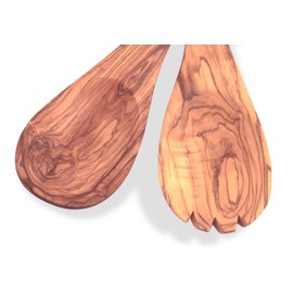 Olive Wood Salad Servers Wide Handle Antibacterial Extra Hygienic 35cm