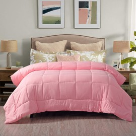 Evolive All Season Pre Washed Soft Microfiber White Goose Down Alternative Comforter (Pink, Twin)