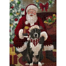 Santa's Christmas Surprise Pitbull Dog Jigsaw Puzzle for Adults - Animal Printed Interlocking Puzzle Game Artwork - Gift for Dog Lover's- 500 Pcs 14"x20", PZLE59582