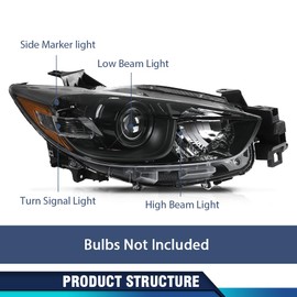 PIT66 Projector Headlights Compatible with Mazda CX-5 2013-2016 Clear Lens Black Housing Amber Reflector Headlamps KJ0151041C, MA2518146