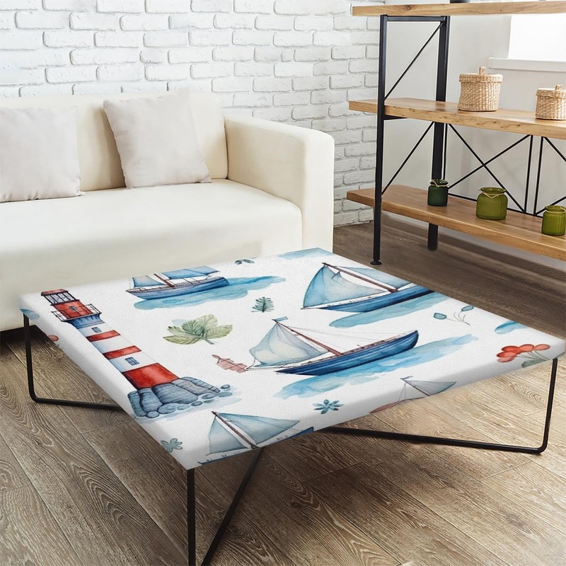 JXDXHCW Nautical Sailing Lighthouse Fitted Square Table Cover with Elastic