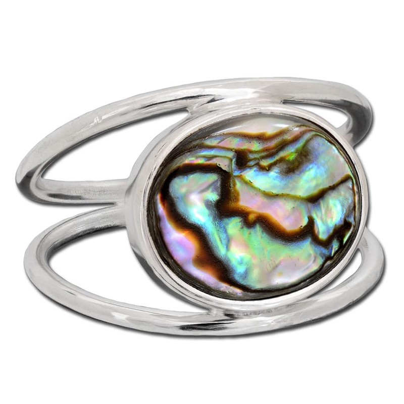 I-be, Paua Shell Abalone Ring, 925 Silver, 1082-2B/10x12, Silver, Abalone