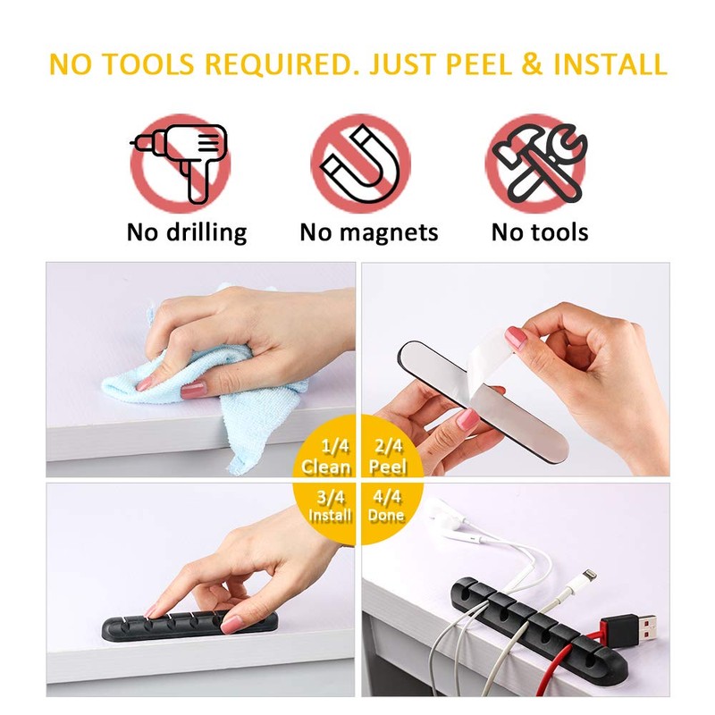 Cable Clips, 3 Packs Cord Management Organizer, Silicone Adhesive Hooks,