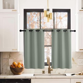 PONY DANCE Curtain Sage Green Opaque Eyelet Curtain Set of 2 Blackout Curtains Living Room Modern Blackout Curtains Short Thermal Blackout Curtains H 137 x W 90 cm