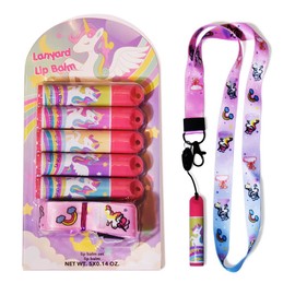 Mebtmel 5 Pcs Fruit Flavored Lip Balm Set With Lanyard, Unicorn, Lip Care to Moisturize Dry Lips