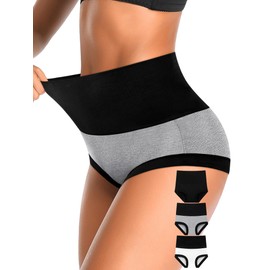 OLIKEME Tummy Control Underwear for Women Postpartum High Waisted Cotton Brief Full Coverage Boy Short Panties 3 Pack L