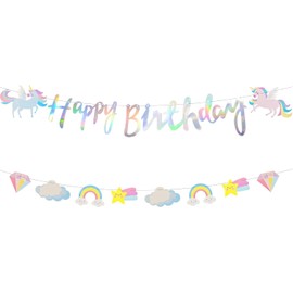Unicorn Happy Birthday Garland, Unicorn Happy Birthday Banner Birthday Garland with Stars, Rainbows, Diamonds, Clouds, for Boys Girls Children Baby Shower Unicorn Birthday Party Decoration