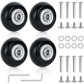 Set of 4 Luggage Suitcase Replacement Wheels 50 mm x 18 mm Rubber Replacement Wheels Luggage Suitcase Wheel Repair Rubber Castors Swivel Castors Ball Bearing Set, Black