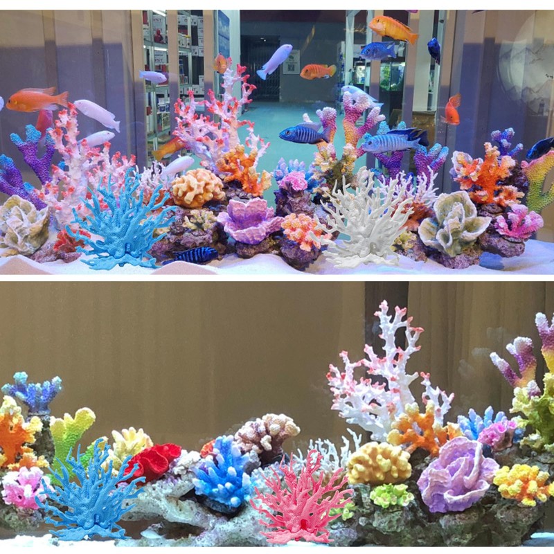 3 Pcs Aquarium Coral Reef Decor, Blue, White, Pink