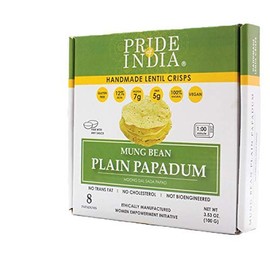 Pride Of India - Mung Bean Plain Papadum Lentil Crisp, Pack of 6-10 count (3.53oz - 100gm) - Protein Fiber & Iron Rich, Gluten-Free Vegan Lentil Crackers, Healthy Indian Appetizer, Ready in Seconds