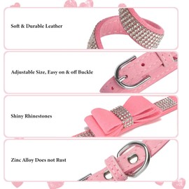 Small Dog Collars and Leash for Female Dogs, 2-Pack Bow Tie Bling Rhinestone Crystal Diamond Collar for Puppy XXS XS Small Girl Dogs & Cats