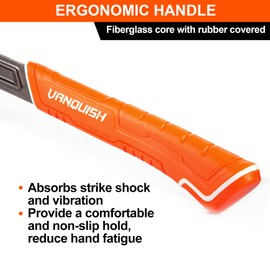 VANQUISH 22 oz Framing Hammer, Straight Claw Hammer with Magnetic Nail Holder, Rip Claw Hammer with Milled Face & Shock Absorbing Grip, Heavy Duty One-piece Forged Hammer 0528