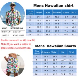 Mens Short Sets 80s 90s Outfits for Men 2 Piece Retro Tracksuit Hawaiian Shirts Matching Party-Memphis Geometric White M