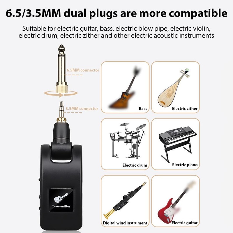 summina 2.4G Wireless Guitar System Rechargeable Portable Transmitter Receiver Set