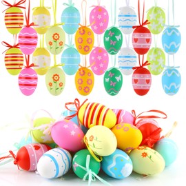 HYran Easter Eggs for Hanging Outdoor, Pack of 24 Plastic Easter Eggs, Easter Egg Pendants, Easter Decoration, Colourful Easter Eggs, Hanging Easter Eggs, Easter Eggs Decoration, Easter Shrub
