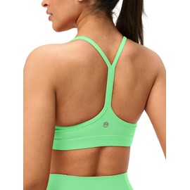 Omwilddo Womens Y Back Padded Sports Bra Strappy U Neck Butter Soft Low Impact Workout Bras Yoga Pilates Walking Apple Green L