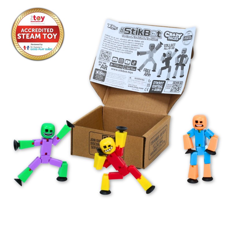 Zing StikBot Crazy Faces 3-Pack – Exclusive Solid Colors |