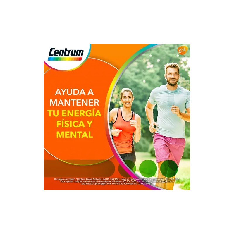 Multivitamínico Centrum Performance con Vitamina B, Vitamina C, Hierro, Potasio