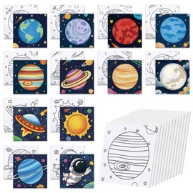 Anseal 12 Packs Pre Drawn Canvas to Paint, 4" X 4" Planet Pre-Printed Paint Party, Pre Stretched Canvas Outline Painting Boards for Paint Lovers, Party Favor
