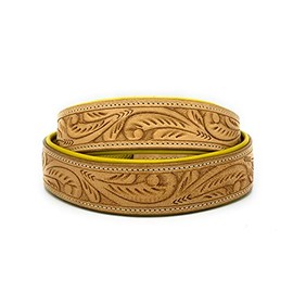 ASTILE Luxury Leather Dog Collar, 1.5 Inch Wide, Padded, Hand Carved, Fits Neck Size 18.5 to 21.5 Inch, Natural Color