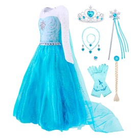 AmzBarley Girls Princess Dress Up Kids Party Costume Birthday Cosplay Outfit Princess Cape with Accessories 7-8 Years