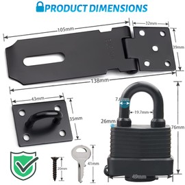 Stainless Steel Door Latch Hasp ＆ Padlock with Screws, 4 Inch Heavy Duty Padlock Hasp and Waterproof Door Lock,Shed Lock Latch Staple for Bedroom Bathroom Door Cabinet Pet Cage
