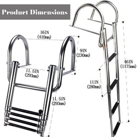Mojiate 4-Step Stainless Steel Pontoon Boat Ladder - Foldable Telescoping Rear Entry Swim Deck Ladder with Wide Pedals & Handrails - Heavy Duty Marine Grade 316 Stainless Steel