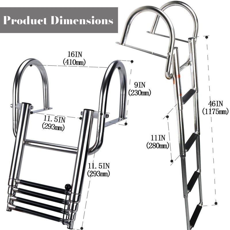 Mojiate 4-Step Stainless Steel Pontoon Boat Ladder - Foldable Telescoping