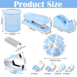 13 in 1 Blue Desk Accessories, Blue Office Supplies Include Blue Stapler and Tape Dispenser, Tape, 1000 Staples, Staple Remover, Scissors, Pen, Pen Holder, Tabs, Ruler, Clips Set