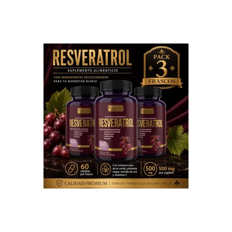Resveratrol 500 Mg Schuler Pack 3 Frascos con 60 Capletas