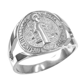Religious Jewelry by LABLINGZ 925 Sterling Silver Saint Benedict Medallion Ring (Size 7)
