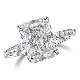 QUEENOU Engagement Rings for Women, Rectangular Cut 3CT Cubic Zirconia Wedding Rings, 925 Sterling Silver with 18K White Gold Plated Promise Rings for Her (Type 1, 8)