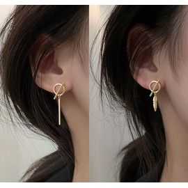 SLUYNZ 925 Sterling Silver Bar Dangle Earrings for Women Teens Feather Drop Earrings Circle Studs, Sterling Silver, No Gemstone