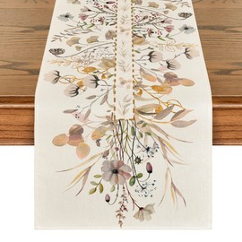 Artoid Mode Wildflower Leaves Floral Fall Table Runner, Autumn Thanksgiving Kitchen Dining Table Decoration for Indoor Outdoor Home Party 13x120 Inch