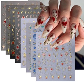 12 Sheet Star Nail Stickers 3D Self-Adhesive Nail Decals Gold Star Moon Nail Art Stickers Pegatinas Uñas Love Heart Sun Nail Art Supplies Nail Art Design Decoration Accessories