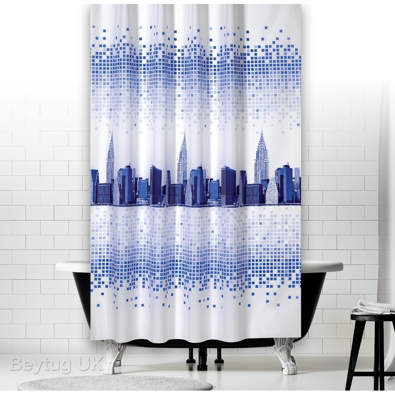 Beytug Funky Fabric Shower Curtain Extra Long With City Skyline