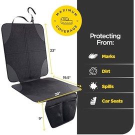 Lebogner Protector de asiento de coche para bebé y niño, antideslizante, funda acolchada gruesa con 2 bolsillos de malla, 1 paquete