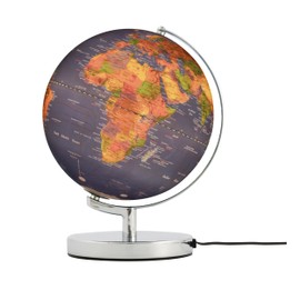 25cm Diameter Globe - TERRA LIGHT - Integrated Lighting with Brightly Illuminated Political Boundaries - Chrome Metal Base - Topographic Map - Movable Axis - Blue, Green - TROIKA