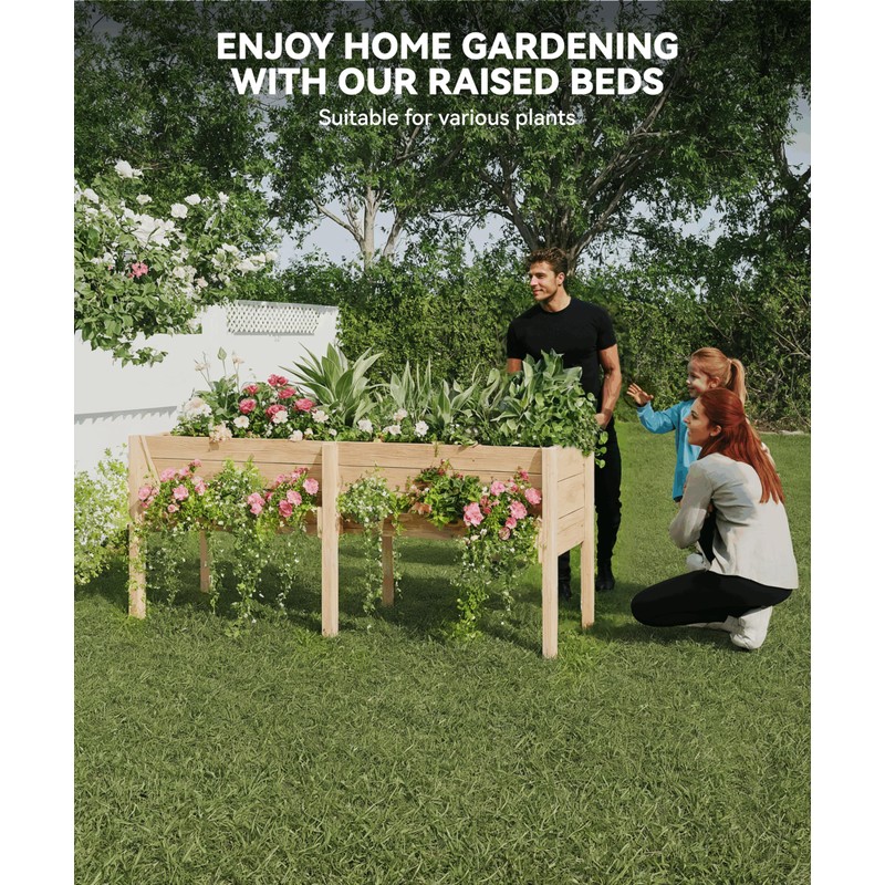 Hipicute 2 Tiers Wooden Raised Planter Box,72x23x30-Inch,Mobile Elevated Wood Planter,