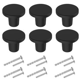 BIGLUFU Round Cabinet Knobs, Pack of 6 Black Furniture Knobs, 25 mm Brass Cabinet Handles with Screws for Wardrobe, Dresser, Drawers