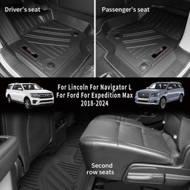 for 2018-2024 2025 Ford Expedition Max/Lincoln Navigator L 8 Seat Floor Mats 3 Row Trunk Cargo Liners Backrest Mat Full Set TPE Rubber Protection Mat Accessories (Only Fit 8 Seat MAX Or L)
