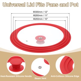 uxcell 1Pcs Universal Lid for Pot Fit 10, 11, 12 Inch Diameter Cookware, Replacement Pan Lids with Heat Resistant Silicone Rim, Steam Vent Pan Lid for Pots, Frying Pans, Skillets, Red