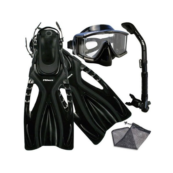 scs0068-AB-sm, Dive Mask with Panaromic View Purge Dry Snorkel Fins Snorkeling Set Scuba Diving Gear