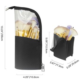 ANEMEL Soporte de cepillo de maquillaje de viaje negro, bolsa organizadora con cremallera cosmética, portátil, sin polvo, artículos de tocador de pie