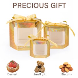 24 gift boxes with display windows, hexagonal paper boxes with lids, suitable for gift giving, crafting, cakes, candy boxes, wedding party birthday gift boxes